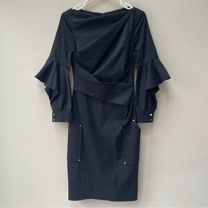 Talbot Runhof Black Cotton Blend Long Peekaboo Sleeve Dress Size 6